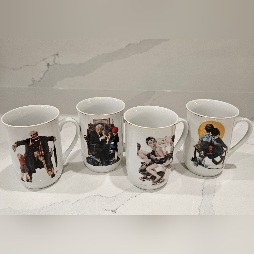 Set of 4 Vintage Norman Rockwell Coffee Mugs